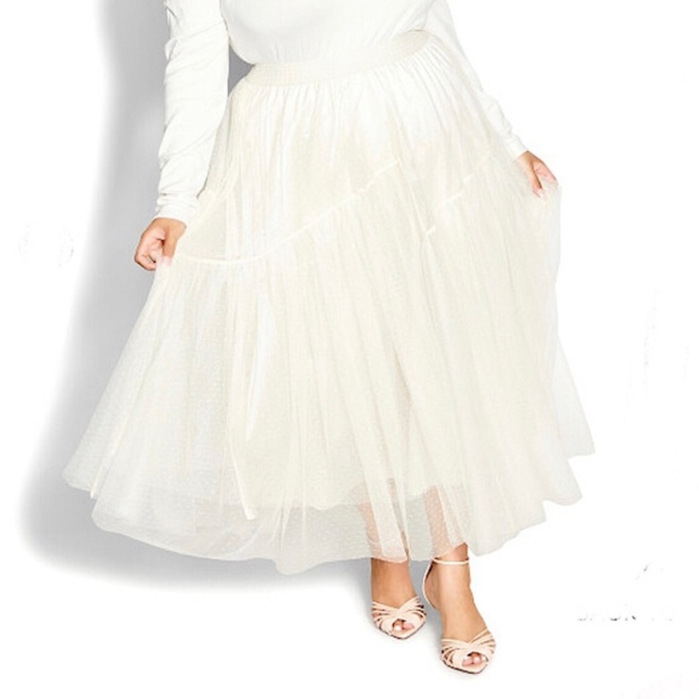 City Chic Luna‎ Dotted Tulle Elastic Waist Lined Skirt Pearl Color XXS=12